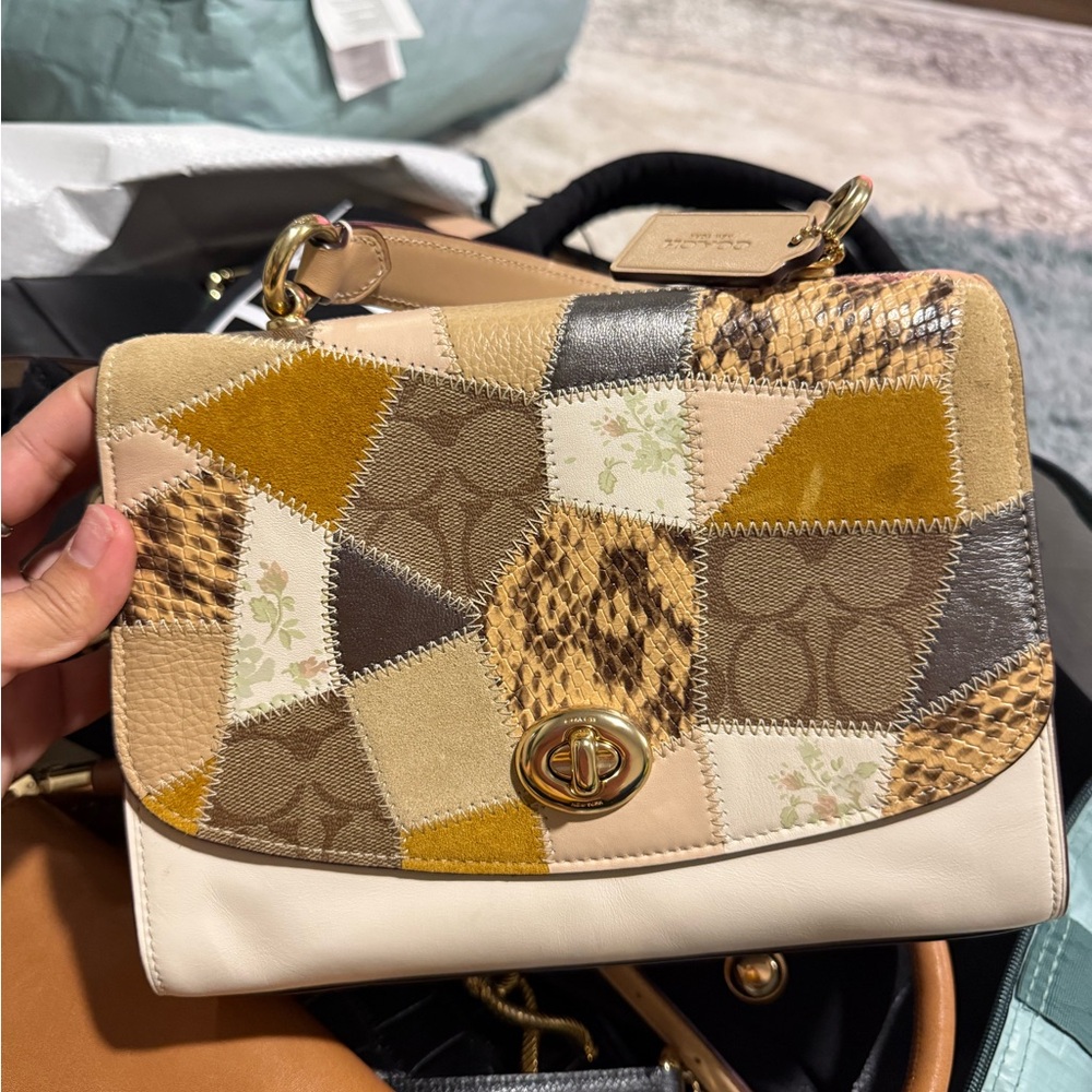 Coach Patchwork Shoulder Bag - Mustard, Cream, and Brown